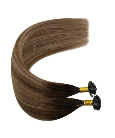 UGEAT 100% Remy Brazilian Hair Extensions - 22 Flat Bonding Keratin Glue Tips | Dark Brown to Light Gold Brown #2/6/12 - Premium Quality eCommerce - Buy Online on GoSupps.com