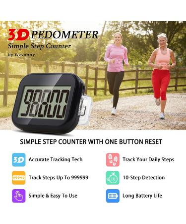 Buy GZVXUNY 3D Pedometer with Clip - Large LCD Display Simple Design No App Needed | Best Black Walking Pedometer for Accurate Step Tracking - Buy Online on GoSupps.com