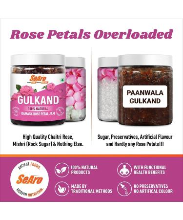 QuickShip 100% Natural Damask Rose Gulkand. Made as per Ayurveda with Rock Sugar (Mishri). Preservative Free Refined Sugar Free Gulkand (Rose Petal Jam) 300g - Buy Online on GoSupps.com