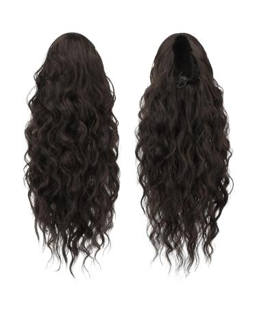 Feshfen Dark Brown Ponytail Hair Extension - 45cm Wavy Clip-In Braid for Women | Synthetic Long Waves - Buy Online on GoSupps.com