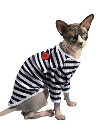Pumyporeity sphynx hairless cat cotton clothes sweater nied breathable t-shirts pet clothing round collar vest kitten shirts soft skin-friendly clothing (blue stripes l) l b-blue stripes - Buy Online on GoSupps.com