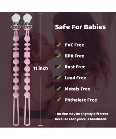 LcyKohn Blinky Clip Holder Pacifier Clips Strap Teether Toy for Newborn Baby Girl - Blush & Soft Lilac, 2-Pack - Buy Online on GoSupps.com