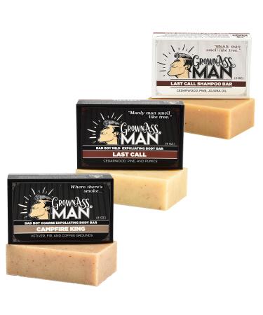 Combo Packs - Solid Soap & Shampoo Bars Rich Lather with Natural Oils & Gentle Scrub for Men - Plastic Free & Eco-Friendly Natural & Organic Deep Clean 4oz Bars (Woodsman 3-Pack)