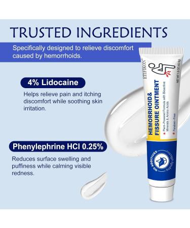 Hemorrhoid & Fissure Ointment Hemorrhoid Treatment 4% Lidocaine and Phenylephrine HCI Rapid Relief for Internal & External Hemorrhoids Soothes Pain Reduces Swelling Calms Itching Fast (42.5g) 1 Pack - Buy Online on GoSupps.com