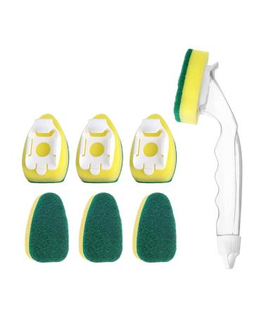 Fattoz 1 Dish Wand 7 Refill Replacement Sponge Heads Wand Clean Scrub Sponges for Kitchen Sink Bathroom Utensils