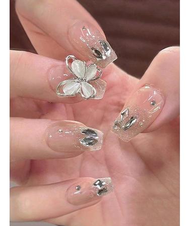 24pcs Butterfly Coffin Fake Nail Butterfly Glitter Press on Nails Butterfly Glitter Short Coffin Nails Luxurious Nails Acrylic Nails Fake Nails For Women Girls