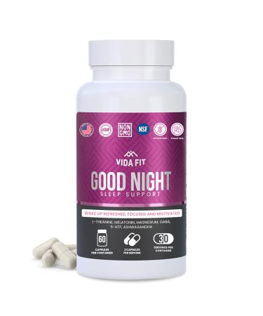 Vida Fit Natural Sleep Aid for Adults Sleep Supplement Natural Calm Melatonin with L-Theanine Magnesium Glycinate Ashwagandha GABA 5-HTP Vitamin D & Niacin (30 Day Supply)
