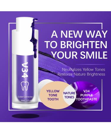 Purple Teeth Whitening Toothpaste | V34 Color Corrector for White Teeth & Gum Repair | Stain Removal for Yellow Teeth - Buy Online on GoSupps.com