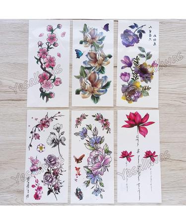 Yesallwas 6 Sheet Temporary Tattoo Sticker Set - Flowers Rose Lotus Butterfly Design - Waterproof and Long Lasting Body Art for Women and Girls - Buy Online on GoSupps.com