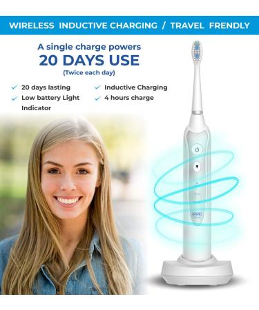 Sonic Electric Toothbrush for Adults with 5 Replacement Heads, 3 Modes & Timer | Rechargeable Travel Toothbrush - White - Buy Online on GoSupps.com