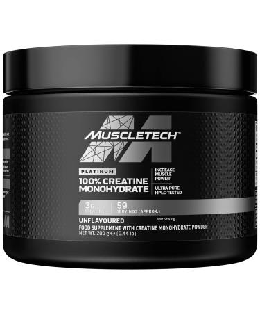 MuscleTech Platinum 100% Creatine Monohydrate Powder Pure Creatine Increase Performance & Strength Workout Supplement For Men & Women 59 Servings 200g Unflavoured Unflavoured 59 Servings (Pack of 1)