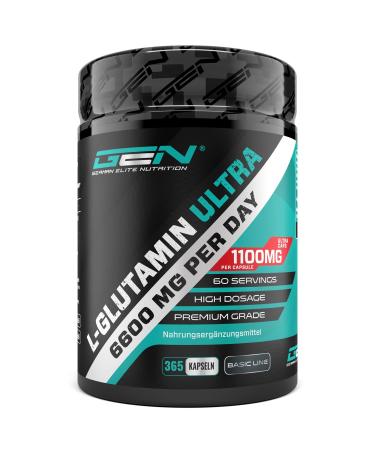L -glutamine - 365 capsules - extra high -dose with 1100 mg per capsule - 6600 mg per daily portion - pure & ultrafine L -glutamine - without undesirable additives - laboratory test - Premium quality - Buy Online on GoSupps.com