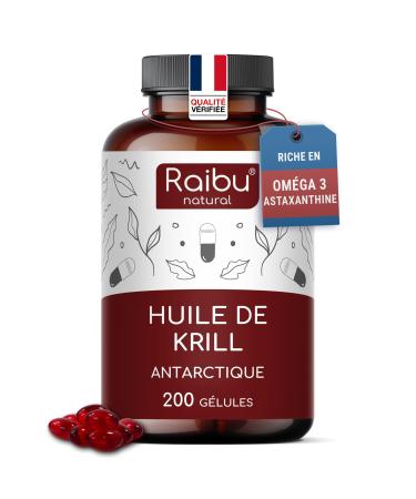 Huile de Krill d Antarctique 200 G lules - Riche en Astaxanthine acides gras Om ga 3 (EPA & DHA) 6 & 9 et Phospholipides - 1200 mg d Huile de Krill par jour - Sans arri re-go t de poisson