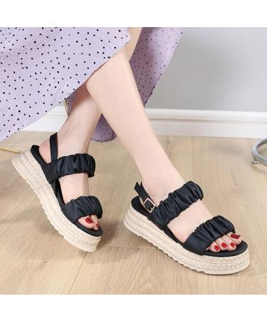 XTZYGLFD Women's Platform Sandals - Summer T-Buckle Beach Casual Slippers - Black Size 5 UK - Buy Online on GoSupps.com