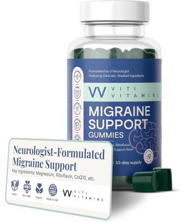 Viti Vitamins Migraine Gummy Headache and Migraine Relief Supplement with Magnesium Glycinate CoQ10 Feverfew B6 Ginger and Riboflavin 60 Gummies - Buy Online on GoSupps.com