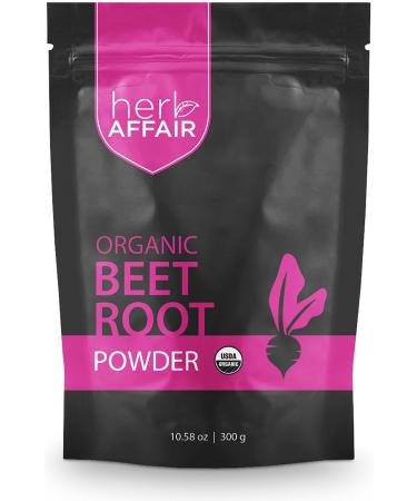 Herb Affair Organic Beet Root Powder - North American Grown Red Beetroot - Natural Nitric Oxide Booster for Stamina - USDA Organic Raw Superfood Juice Powder, Non-GMO, 300g