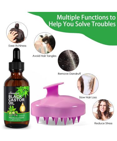 Pure Castor Oil & Scalp Massager Combo - 60ml for Hair Growth | Silicone Shampoo Brush | International Shipping Available - Buy Online on GoSupps.com