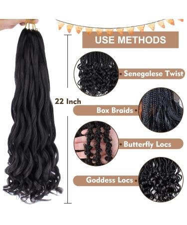 COOKOO 9 Pack 22 French Curl Braids Natural Black Pre Stretched Crochet Braiding Hair | Synthetic Extensions for Boho Box Braids - 1B 22 Inch (Pack of 9) - Buy Online on GoSupps.com