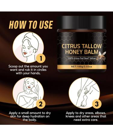 Advanced Citrus Tallow Honey for Skin Organic Grass-Fed Beef Tallow Balm with Raw Honey Skin and Face Moisturizer for Deep Hydration - 3.53 Oz - Buy Online on GoSupps.com