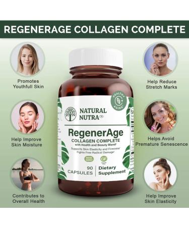 Natural Nutra RegenerAge Complete Supplement for Skin Health with Protein Peptides Reduce Stretch Marks Contributes Overall Health Vitamin C Grape Seed Red Wine Extract Gluten Free 90 Capsules. - Buy Online on GoSupps.com