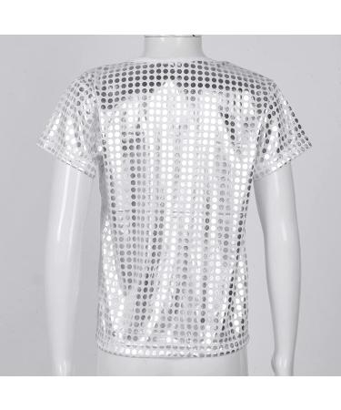 KKmeter Kids Shiny Hip Hop Dance T-Shirt | Short Sleeves Loose Top for Boys & Girls | Silver | Ages 2-6 - Buy Online on GoSupps.com