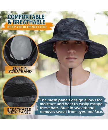 EINSKEY Waterproof Wide Brim Sun Hat in 05 Dark Grey Camo - Unisex Bucket Hat for Fishing, Hiking, Safari - Foldable Boonie Hat for Garden and Beach - Buy Online on GoSupps.com