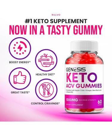Genesis Keto ACV Gummies - Advanced Formula for Men & Women | Apple Cider Vinegar Dietary Supplement with B12 & Beet Root Juice - 60 Gummies - Buy Online on GoSupps.com