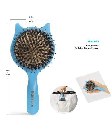 Bestool Small Travel Hair Brush - Wooden Boar Bristle for Women, Men, and Kids - Detangle, Defrizz, Distribute Oil - Blue - Buy Online on GoSupps.com