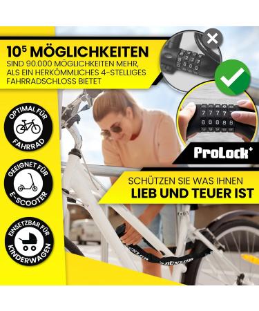 Dunlop Bicycle Lock Numbers Castle - High Safety Level 8 100 cm Chain Lock with 5-Digit Code | Secure Your E-Bike and Scooter - Black - Buy Online on GoSupps.com