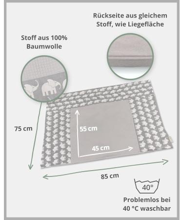 ULLENBOOM Gray Elephants 75x85 cm Diaper Pad Cover - Removable Cotton Baby Changing Table Wrap (EU Made) - Buy Online on GoSupps.com