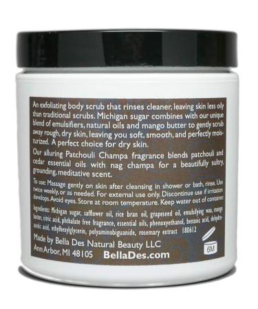 Patchouli Champa Exfoliating Sugar Scrub | Non-Greasy with Moisturizing Mango Butter and Patchouli Essential Oil | 10 ounces net wt | by Bella Des Natural Beauty - Buy Online on GoSupps.com