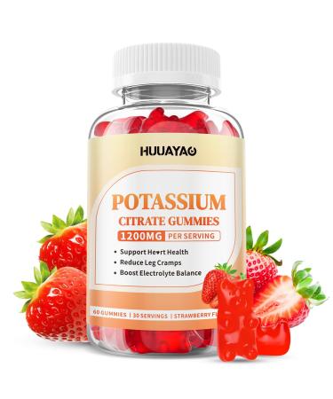 Potassium Citrate Gummies 1200mg for Adults Women & Men Chewable Potassium Supplement for Reduce Leg Cramps & Muscle Health Sugar Free Strawberry Flavor 60 Count 60 Count (Pack of 1)