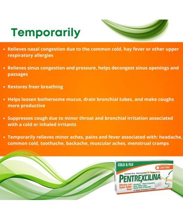 Pentrexcilina Daytime Cold & Flu Relief - 12 Tablets | Sore Throat, Fever, Congestion, Runny Nose, Sneezing, Itchy Eyes - Buy Online on GoSupps.com