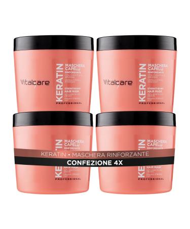Vitalcare | Keratin - Strengthening Hair Mask, for Fragile and Stressed Hair, with Keratin and Arginine, for Stronger and Softer Hair, 4 x 500 ml