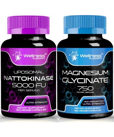 WELLNESS LABSRX Nattokinase Supplement Capsules - 5000 FU - Magnesium Glycinate Capsules 750 MG
