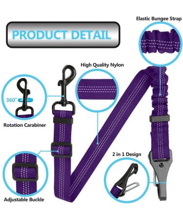 Corooci Dog Seat Belt 2021 Newest 2-in-1 DESIGN Latch Bar Attachment Pet Car Seatbelt Metal Buckle Elastic Buffered Reflective Nylon Belt Tether for Dogs Safety Belt Harness for Travel Daily Use(Purple) Purple 2 PACK - Buy Online on GoSupps.com