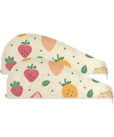 Strawberry Kiwi Fruit Hair Towel Set - Super Absorbent Quick Dry Turbans for Women & Girls | 2 Pack - Buy Online on GoSupps.com
