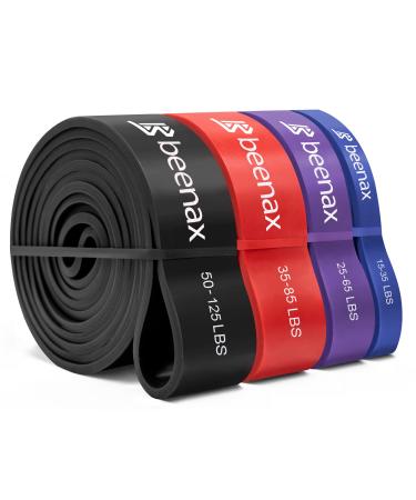 Beenax Resistance Bands Pull Up Assist Bands Set - Thick Heavy Different Levels Workout Exercise Bands for CrossFit Powerlifting Muscle and Strength Training Stretching Mobility Yoga - Men Women Set of 4 (15-125 LBS)