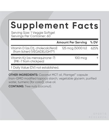 Sports Research Magtein Magnesium L-Threonate Capsules (2000mg 90 Capsules) Vegan Vitamin D3 + K2 w/Organic Coconut Oil (5000iu VIT. D 100mcg Mk7 VIT. K 60 Softgels) and L-Theanine (200mg 60 ct) - Buy Online on GoSupps.com