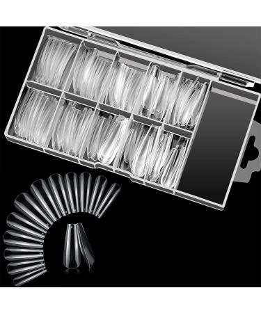 ijizuo 120 pieces acrylic artificial nail tips wrong nail nails tips for gelail ballerina natural nail tips with clear box long coffin form 10 sizes