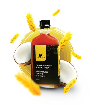TUCAN HOLISTIC Organic Coconut Blossom Syrup A low-glycemic 100% natural sweetener with a rich caramel flavor. Perfect for pancakes coffee tea baking and more. Vegan gluten-free preservative-free and packaged in a 250ml glass bottle for pure guilt-free sw