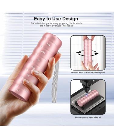 Stylish Metal Weekly Pill Organizer - Waterproof & Portable Aluminum Case for 7 Days of Pills Vitamins & Supplements - Pink - Buy Online on GoSupps.com