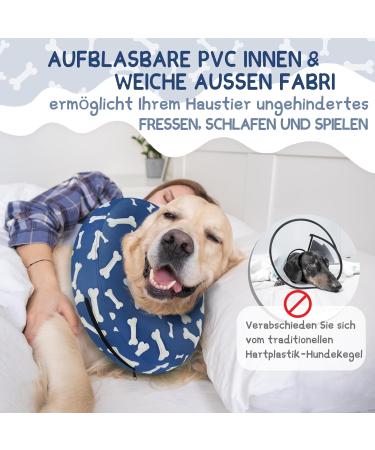 Supet Halskrause Inflatable Dog & Cat Collar | Adjustable Post-Op Protective Blue Bone Collar (L: 27.9-35.6cm) - International Shipping - Buy Online on GoSupps.com