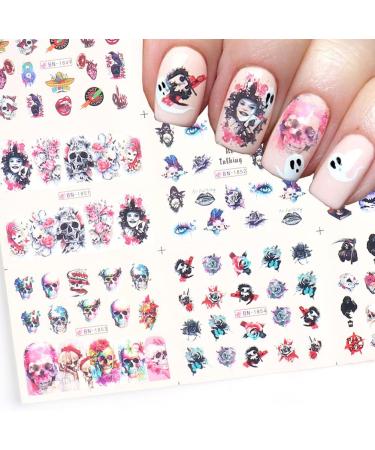 Day of The Dead Skull Nail Stickers - Water Transfer Decals for Halloween Nail Art - 12PCS Style C - Buy Online on GoSupps.com