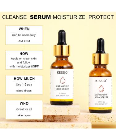 KISSIO Peptide Serum - Anti-Wrinkle Facial Serum with Vitamin C Hyaluronic Acid & Carnosine | Vegan Hydrating Skin Care for Fine Lines - 1 Fl Oz - Buy Online on GoSupps.com