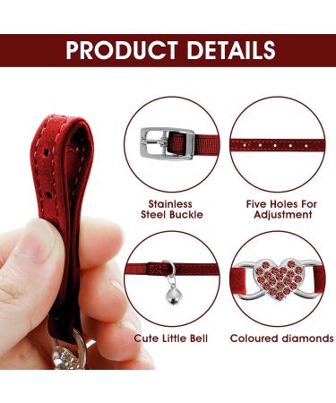 Cobee Bling Heart Cat Neck Band with Bell - Adjustable Rhinestone Pet Collar for Small Cats & Dogs - Safe & Stylish (Red) - Buy Online on GoSupps.com