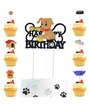 7PCS Personalised Happy Birthday Cake Topper Dog Figures Birthday Cake Toppers Decorations Cupcake Topper Cake Decorations for Boys Girls Kids Birthday Party Decorations Baby Shower Party Supplies Animal 7P