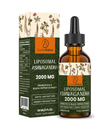 AureaSalus Liposomal Ashwagandha Drops 2000mg Pure Natural Ashwagandha Extract Enrich Probiotics & Black Pepper Extract Stress Relieve Supplements Increase Energy 60ML (Pack of 1) 60.00 ml (Pack of 1)