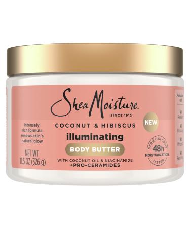 SheaMoisture Illuminating Body Butter with Coconut & Hibiscus Niacinamide and Pro-Ceramides Renewing Skin s Natural Glow 48H Moisturizing 11.5 oz
