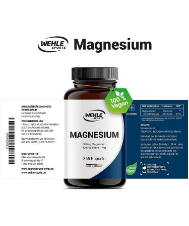 High-Dosed Magnesium 400mg Capsules - 365 Vegan Capsules with 667mg per Capsule | Laboratory Tested | Wehle Sports - Buy Online on GoSupps.com